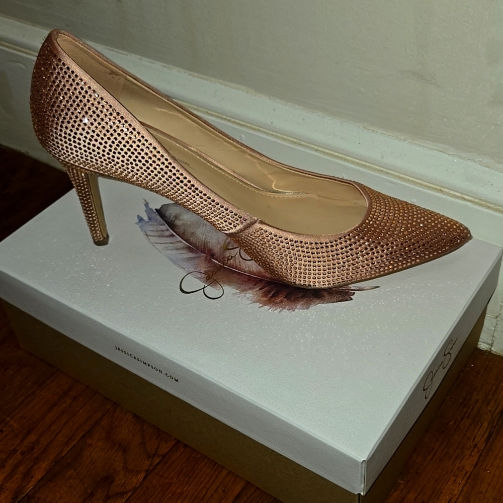 Jessica Simpson Rose Gold Embellished Pointed-Toe Heels
